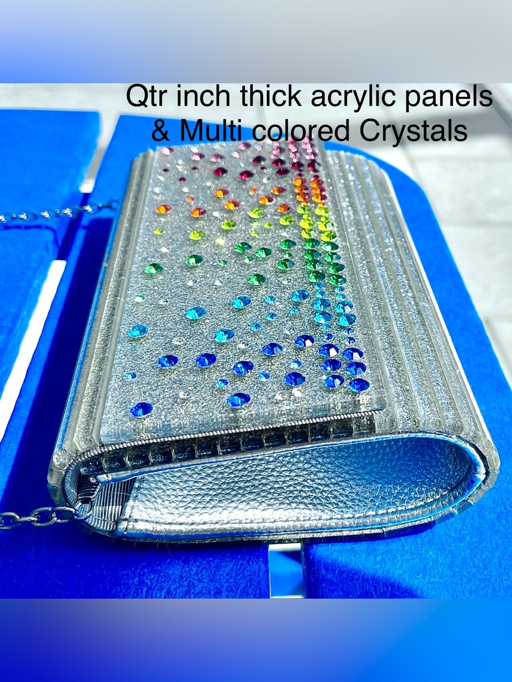 Kurt Geiger NWOT Party Bag Crossbody/Clutch Silver Thick Acrylic RainbowCrystals
